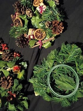 Christmas Pine & Holly Wreaths with Pinecones and Berries